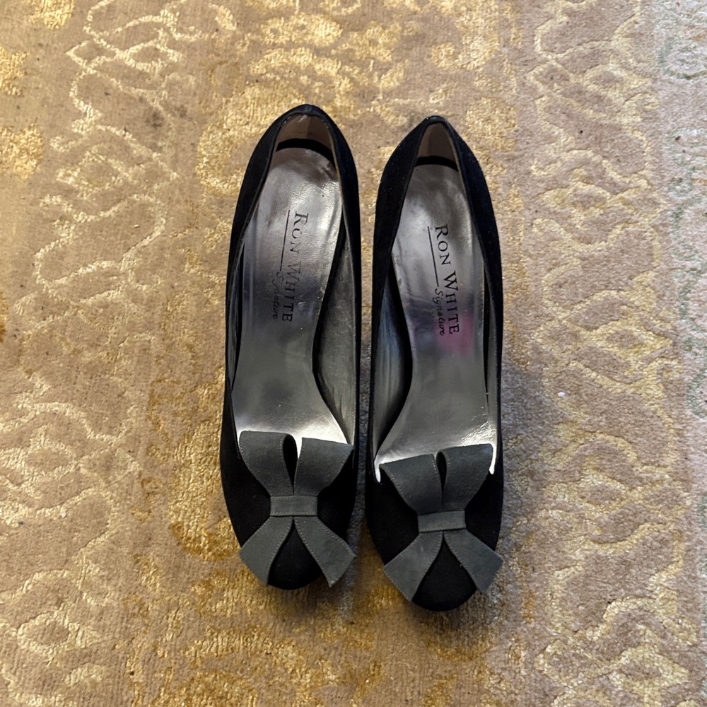 Ron White Signature -  Women's Black Suede Heels with Bow Accent